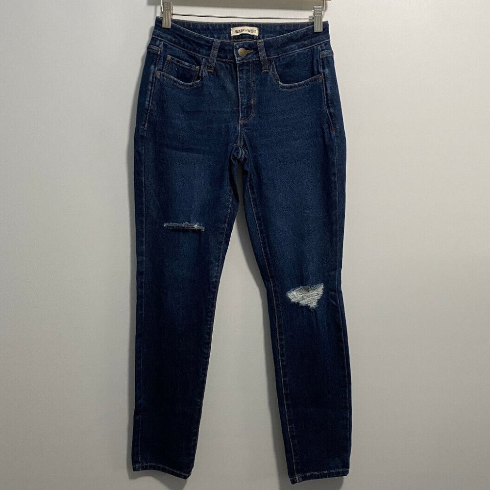 Warp+Weft Dark Blue Distressed Jeans Sz 2‎